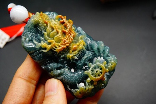 Certified Grade A Blue Guatemal Icy Blue green Jade jadeite Dragon Pendant 712 - Picture 11 of 24