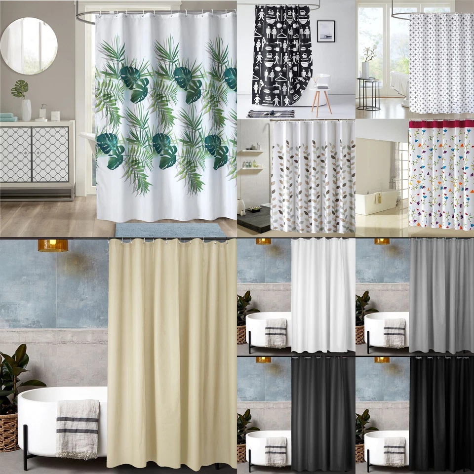 Duschvorhang Polyester Textil / PEVA 180x200 cm Badewannen Vorhang inkl. Haken - Bild 1 von 4
