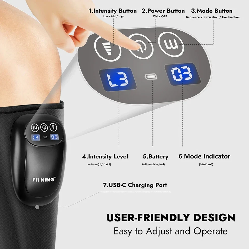 FIT KING Cordless Massager for Circulation Rechargeable Leg Compression FT058 - Image 3 of 4