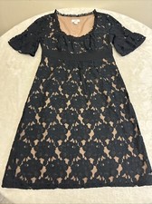 LOFT Womans Beige Black Floral Lace Fit & Flare Dress Size 0