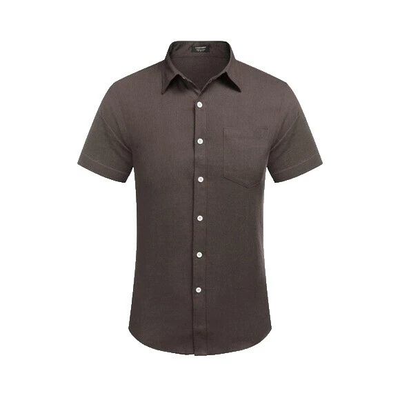 Linen Brown Casual Button-Down Shirts for Men