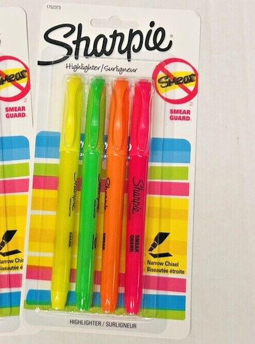 SHARPIE HIGHLIGHTERS 1 Packs (4 Markers)Smear Guard Narrow Chisel Tip NWT-image
