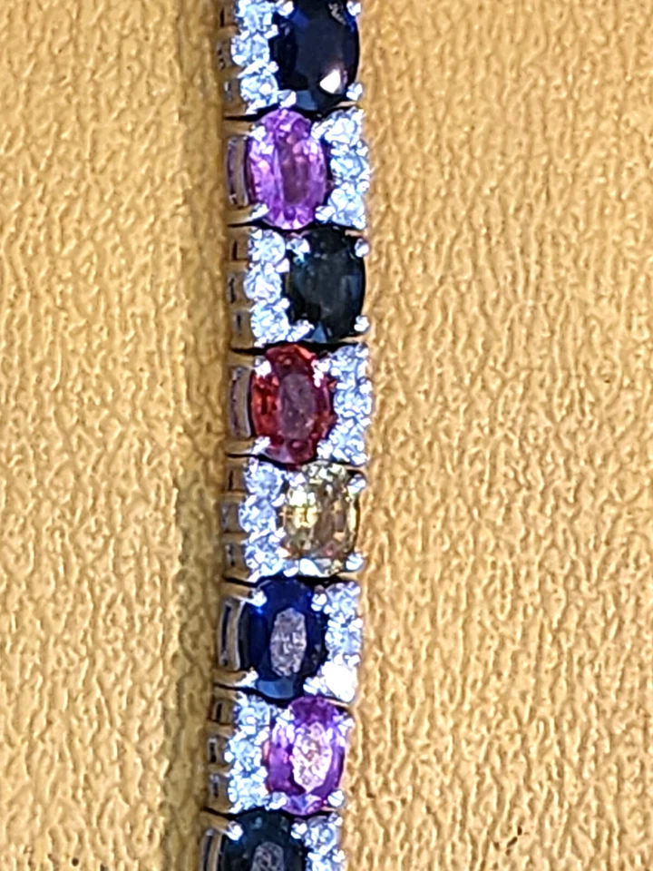 7" Sapphire Ruby Citrine Diamond Tennis Bracelet 14kt Gem Line - Image 4 of 4