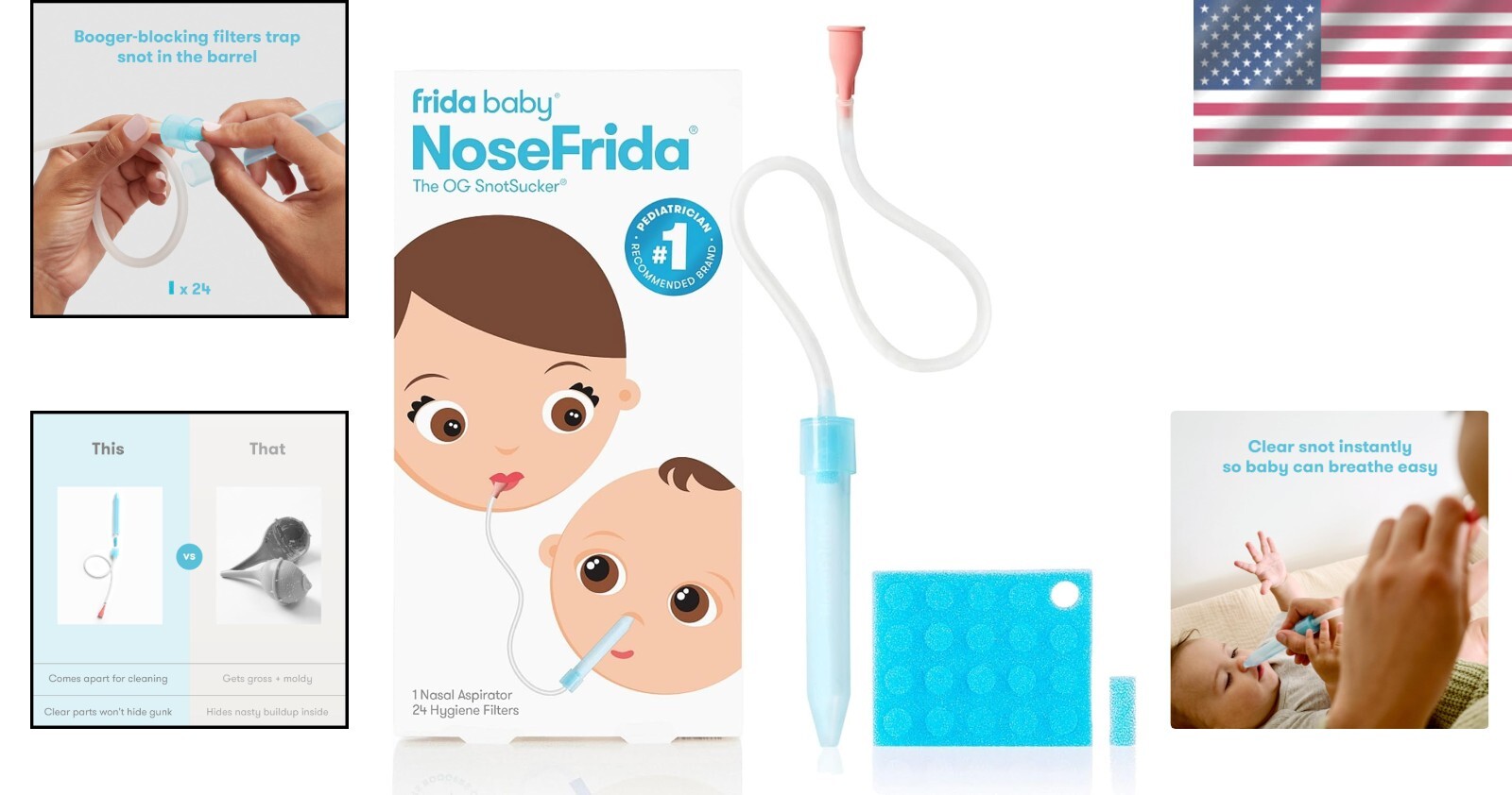 Blue NoseFrida SnotSucker - Baby Nasal Aspirator with Gentle Suction and Safety