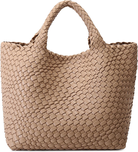 Woven Bag for Women, Vegan Leather Tote Bag Large Summer Beach Travel Handbag an