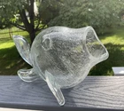 Vtg Blenko Clear Crackle Art Glass Fish Vase Figurine MCM