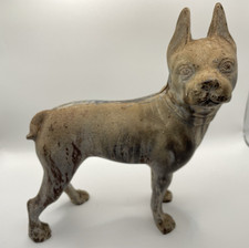 Vintage HUBLEY Boston Terrier Bulldog Dog Cast Iron Doorstop Brown 8.5"