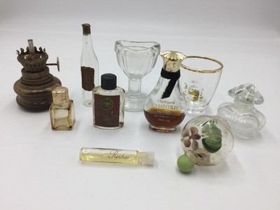 Vintage Lot Small Glass Containers,Bottles,Eye Wash,Lantern Base,Flaroma,Perfume