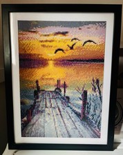 FRAMED DIAMOND ART LONG DOCK SUNSET BIRDS 13" x 17"