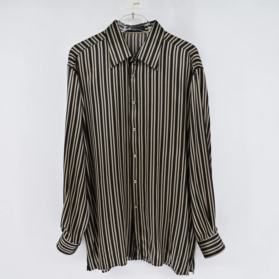 Bernini Beverly Hills 100% 真丝男式黑色金色丝绸衬衫意大利制造 XXL — 第 2/4 张图片