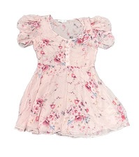 LoveShackFancy Mini Dress Small Light pink  Silk Floral Puff Sleeve Button Front