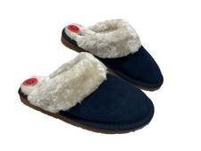 Minnetonka Selma Blue Scuff Slippers Slides Womens Size 6 Suede Leather Faux Fur