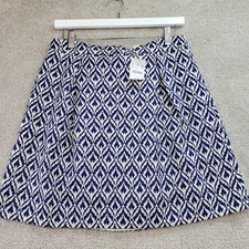 J.Crew A Line Mini Skirt Womens 4 Blue White Ikat Jacquard Print Lined Pleated