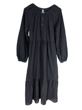 Old Navy All-Day Dress Black Tiered Maxi MT Pockets Boho Prairie Cottagecore