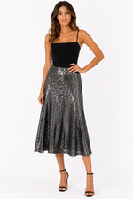 Zara Woman Dark Gray Allover Sequin Midi Length A-Line Lined Skirt sz Small