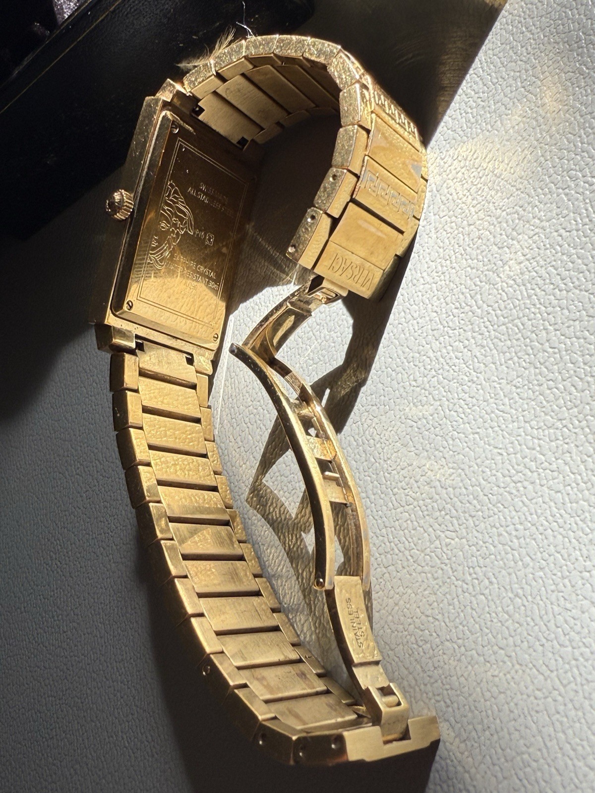 Versace Gold Rectangular Swiss Made Sapphire Crys… - image 7