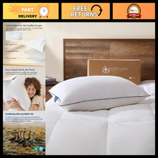Premium Goose Feather  Down Bed Pillow - Standard Size, Medium-Firm, Hotel Qual