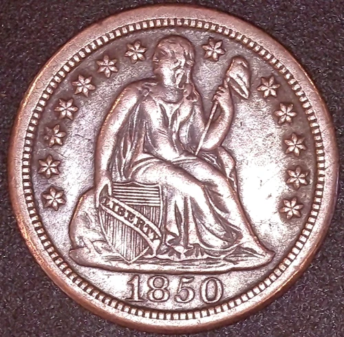 1850-O SEATED LIBERTY 10C ,EF/AU GRADE
