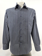 Zanetti Italy Men  s Navy White Striped Dress Shirt Made in Italy Size L