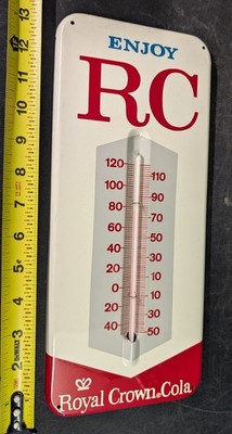 Enjoy Royal Crown Cola RC Cola unused metal thermometer 13 1/2'' tall