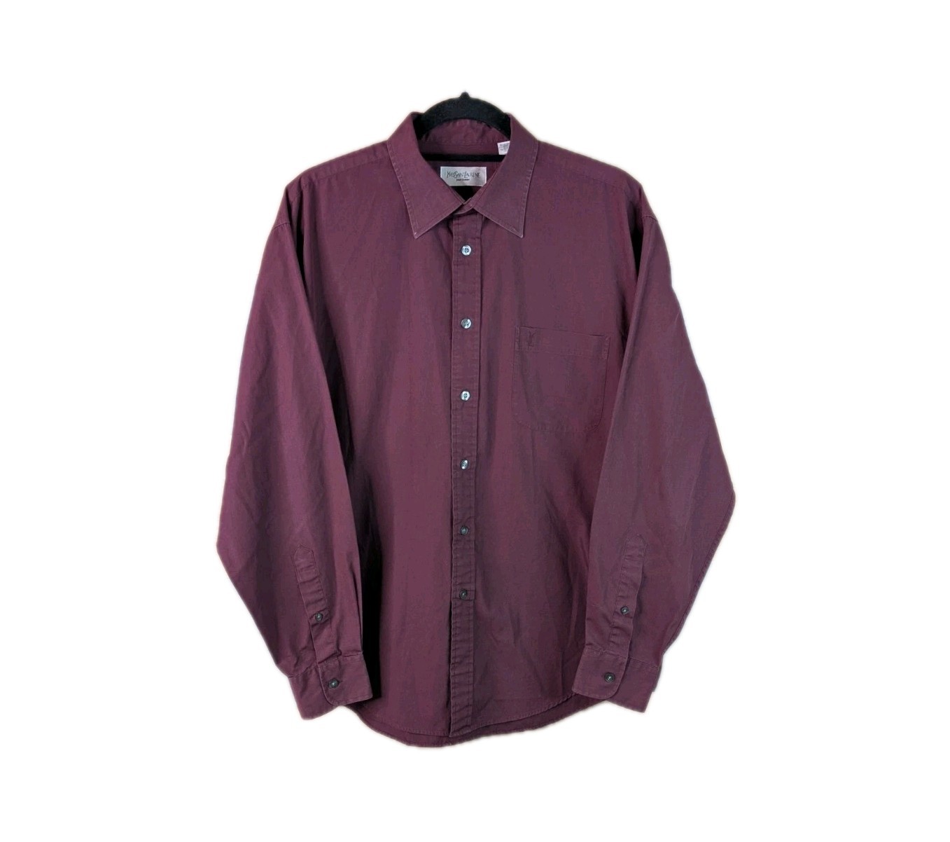 Camicia vintage Yves Saint Laurent uomo taglia 16 (40 41) marrone manica lunga cotone