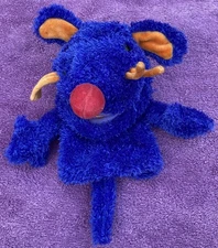 Manhattan Toy Plush Blue Mouse Puppet 7x8x4” Bl W R Nose Ora Whiskers 2001 Vtg
