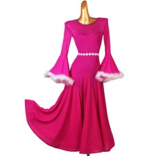 Latin Ballroom Dance Dress Modern Salsa Waltz Standard Long Dress F641 Hot pink