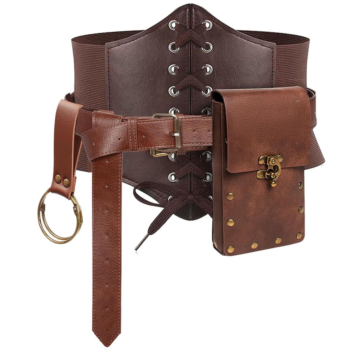5Pcs Renaissance Corset Belt Set with Pouch, Medieval Costume Accessory 5PCS Corset Renaissance Belt Medieval Pouch Potion Bottle  main image 2
