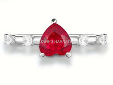 Heart Shaped Simulated Ruby Engagement Ring 925 Sterling Silver W/G Plated