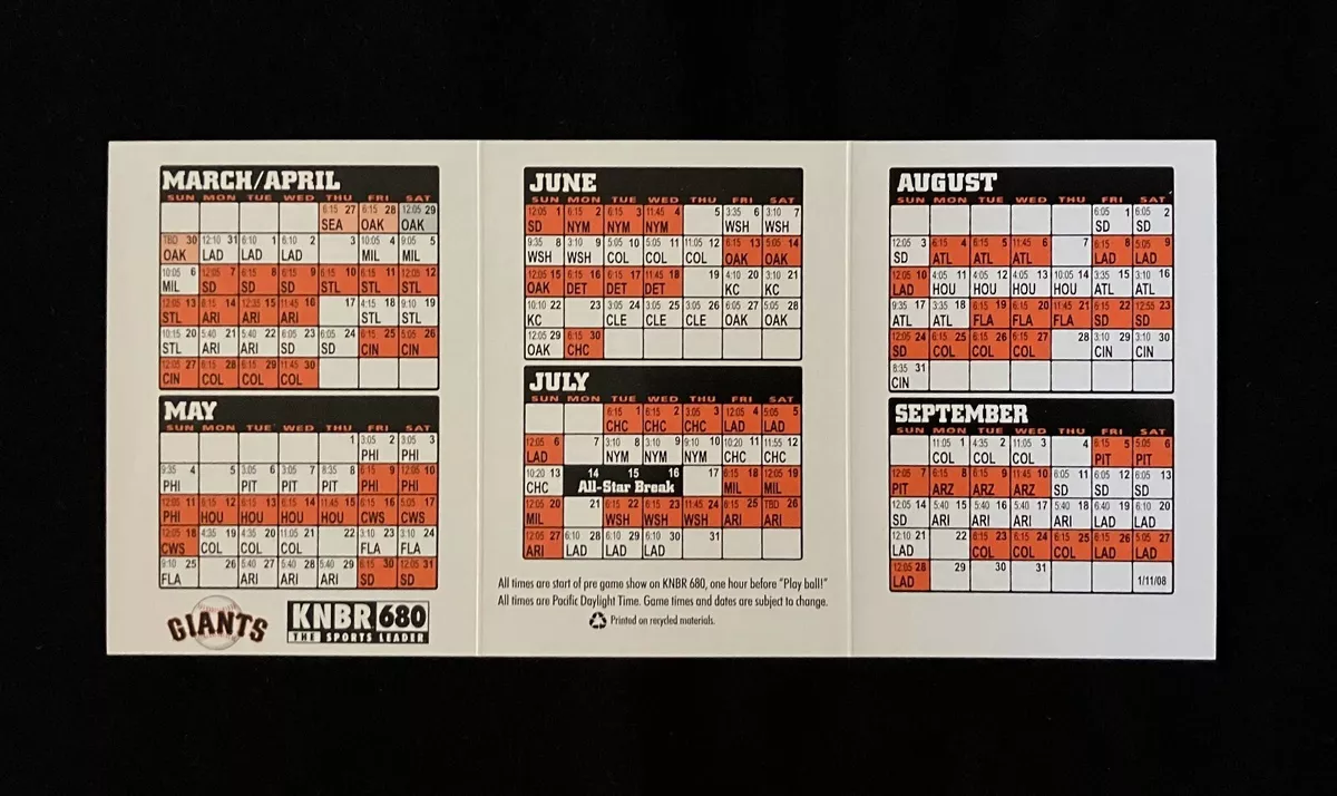 2009 San Francisco Giants Baseball Schedule