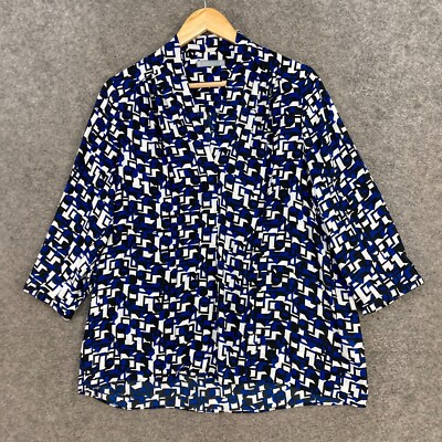 Katies Womens Top Size 14 Multicolour 3/4 Sleeve V-Neck Stretch Shirt 3818