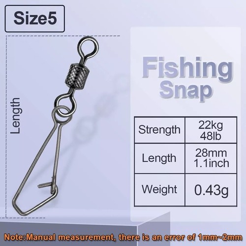 50pcs Fishing Swivels Snap Stainless Steel Interlock Snaps Lure Connector - Picture 20 of 27