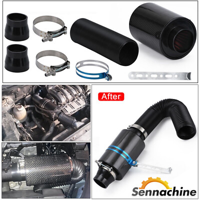 Racing Air Filter Box Carbon Fiber Cold Feed Induction Air Intake Kit Universal
