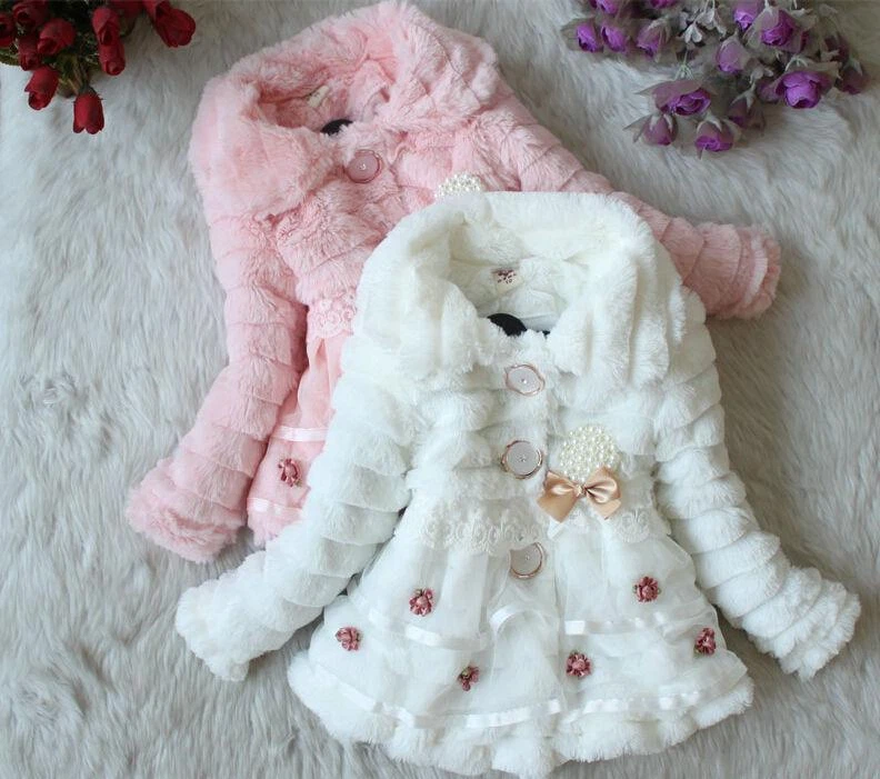 Kids Baby Girls Sweet Floral Fur Fleece Winter Warm Coat Outwear Dress Jackets - Image 3 of 4