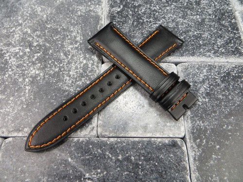 19mm Calf Leather Strap Black Watch Band with OEM OMEGA Brush Buckle Set Orange - Picture 5 of 6