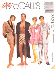 McCall's  7371 ~Misses' and Men's Wrap Robes, Pajamas Top and Pull-on Bottoms