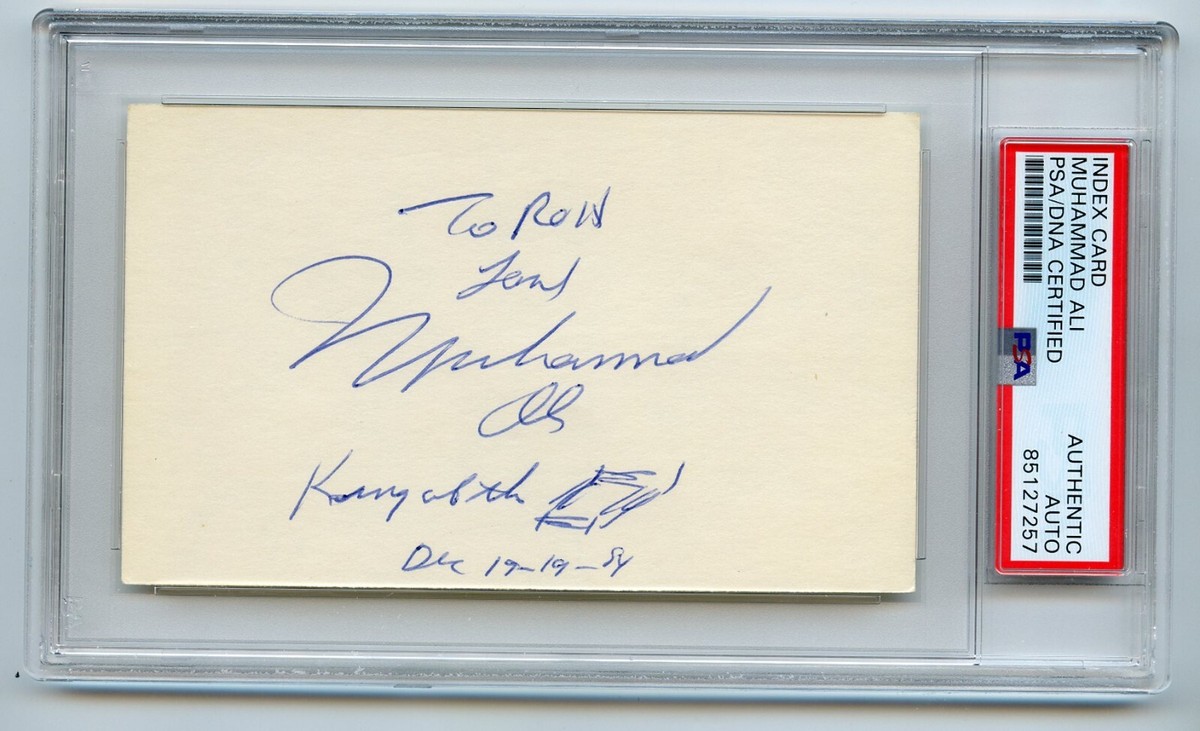 MUHAMMAD ALI Signed Index Card 1984 Autograph Quote & Sketch PSA