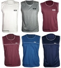 Mens Branded Vest Sleeveless Tank Top Side Trim Tipping Cotton Gym Summer 