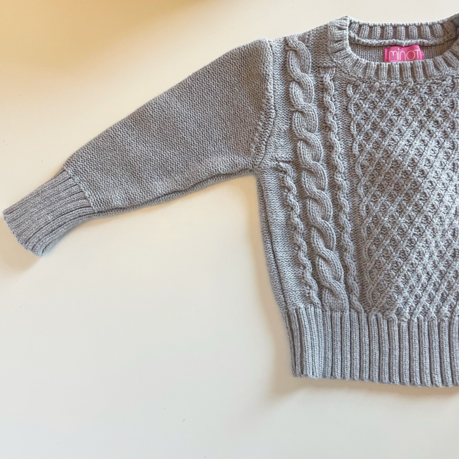 Minoti Girl’s Grey Cable Knit Sweater 1.5-2 Years image 2