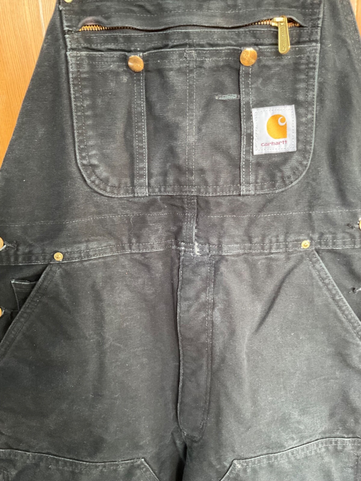 Carhartt R41 Cotton & Quilted Lined Black Thigh Zip Bib Overalls size