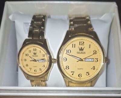 OLEVS Quartz Movement Watch Stainless Couples, Calendar Week Display -US Shipper