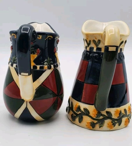 Rare Jim Shore 2002 Mini Pitchers 2 Embossed 3D Geometric Florals Country Boho - Picture 13 of 14