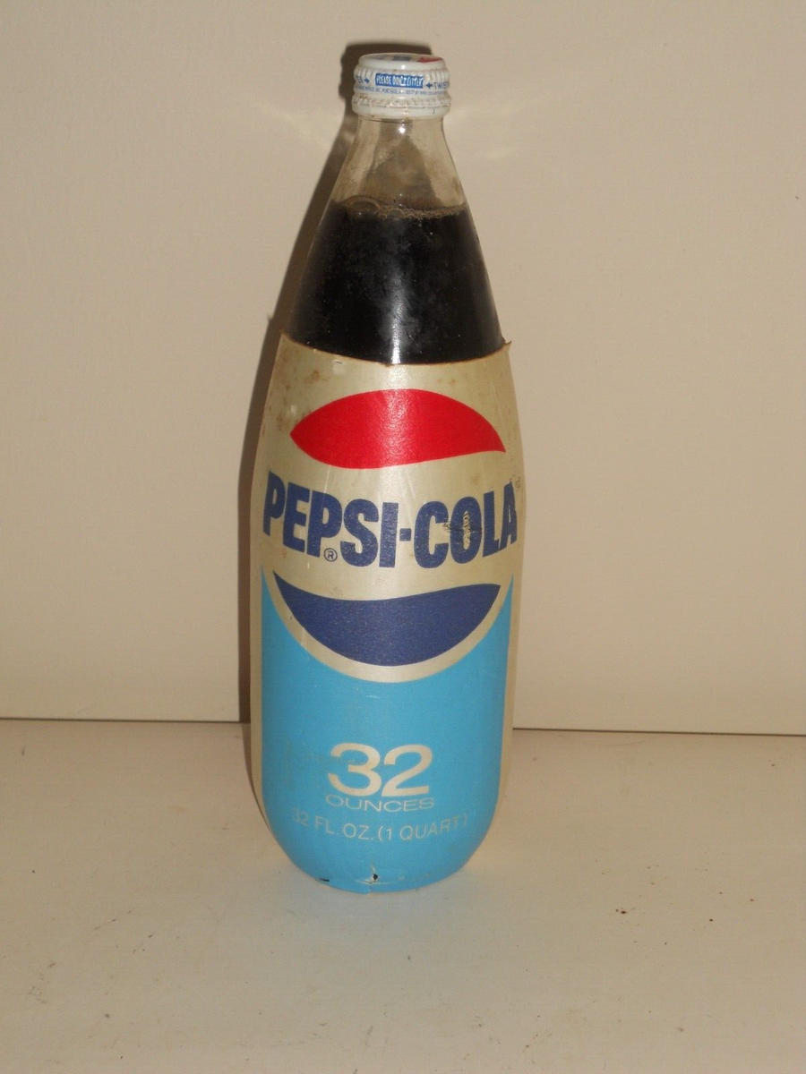 Vintage PEPSI COLA 32 Oz Styrofoam Label Soda Bottle Glass PEPSI