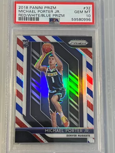 2018-19 Panini Prizm Michael Porter Jr Red White Blue RC #32 PSA 10 Nuggets
