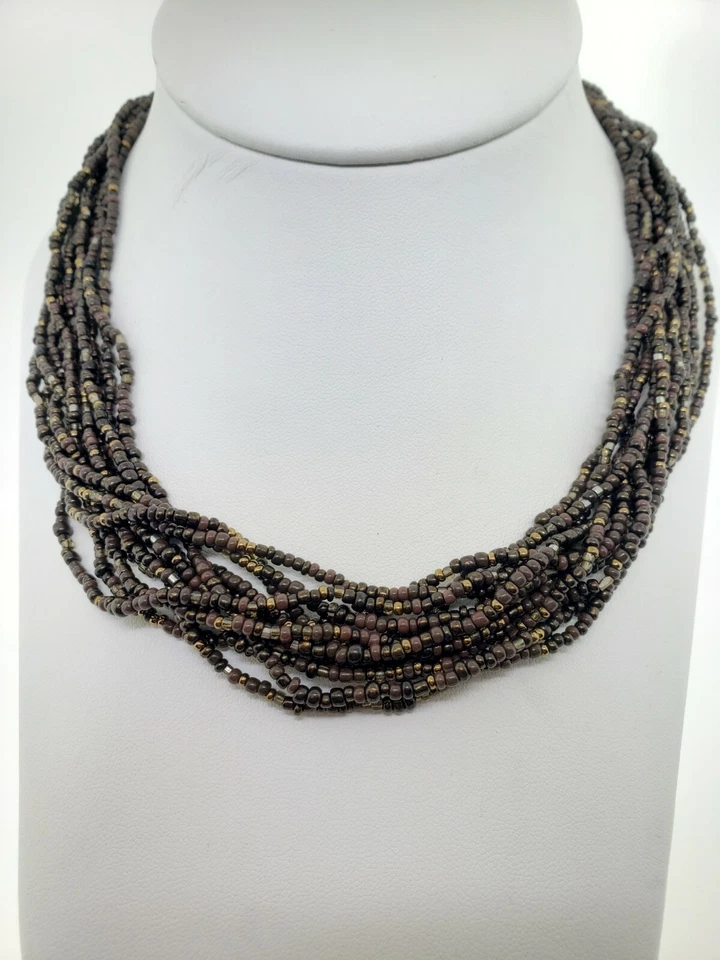 Collar multihilo Silpada N1815 plata esterlina marrón y bronce cuentas 18" Foto 2 de 4