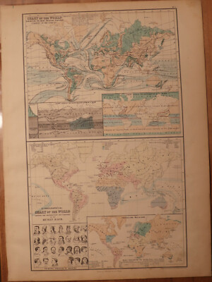 1856 Black's World Chart rain snow wind currents human races