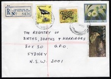 1983 REGISTERED LETTER (DOMESTIC) WITH $2 PAINTING & $1 MAGPIE (RU10420M)
