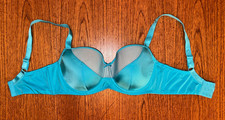 Frederick s of Hollywood Satin W/Mesh Upper Cup Padded U/Wire Bra Seafoam Sz 34F