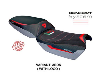 Saddle Cover Adria Comf Red Silver + Logo TPZ DUCATI MULTISTRADA V4 RAL 2023 2026