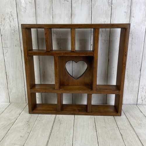 Vintage Wooden Wall Display Shelf Heart Cut Out Cubby Knick Knack Cottagecore